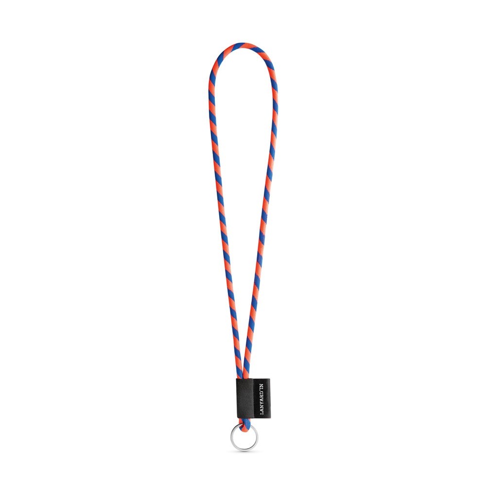 75093. SET Lanyard TUBE Long (Ø 7 mm) mit Ring Ø 32 mm - Orange Hexachrome , Königsblau